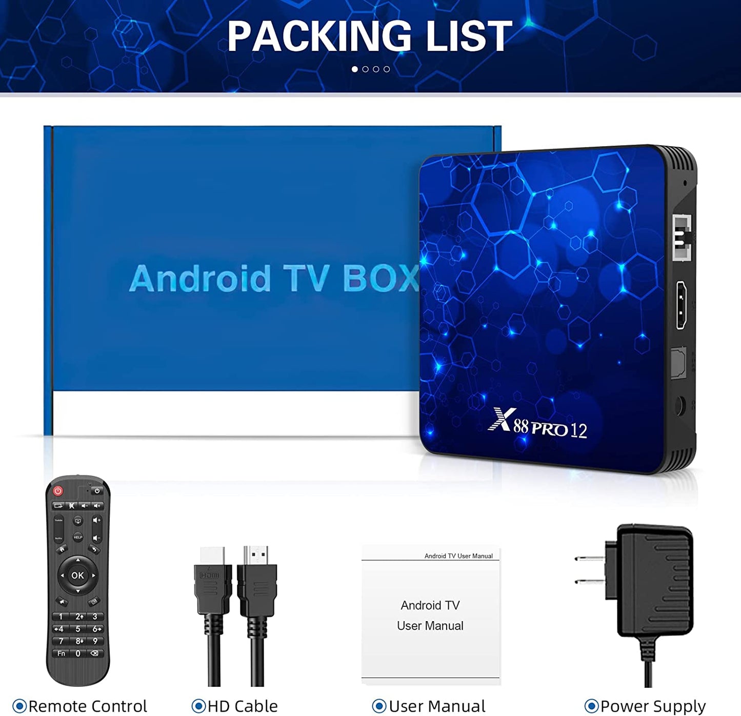 Android 12.0 TV Box, X88 PRO 12 Android TV Box 4GB RAM 32GB ROM RK3318 Quad-Core 64bit Support 4K 3D HD H.265 Ethernet 2.4G/5G Dual-Band WiFi BT5.0 Smart TV Box