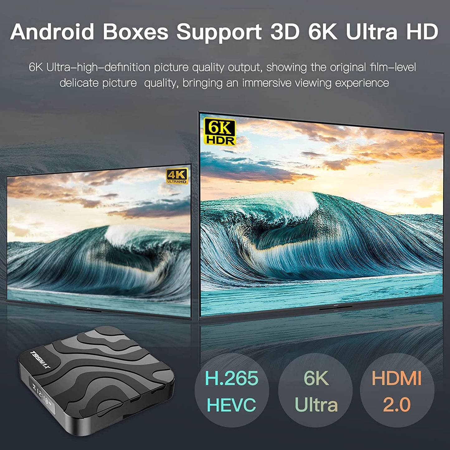 Android 12.0 TV Box, T95MAX Android Boxes with 2GB RAM 16GB ROM Quad-core H618 Support 4K6K Full HD 2.4Ghz/5.0Ghz Wi-Fi BT4.0 USB2.0 H.265 Decoding Smart TV Box EASYTONE Android Box 2023