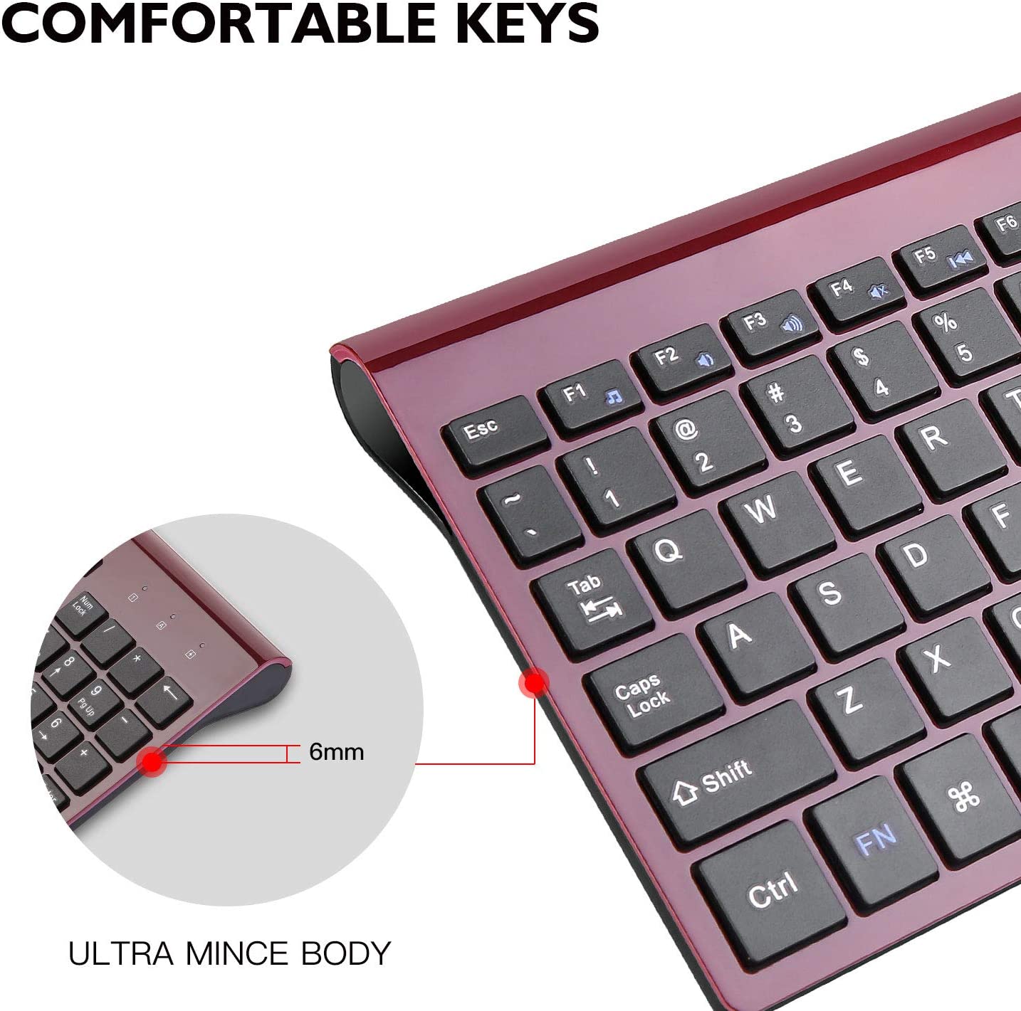 Wireless Keyboard Mouse Combo, cimetech Compact Full Size Wireless Keyboard and Mouse Set 2.4G Ultra-Thin Sleek Design for Windows, Computer, Desktop, PC, Notebook - (Wine red)