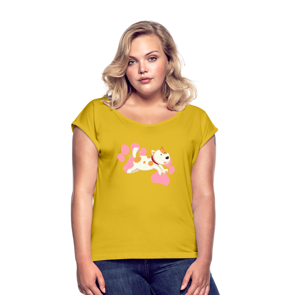 Women's Roll Cuff T-Shirt - mustard yellow