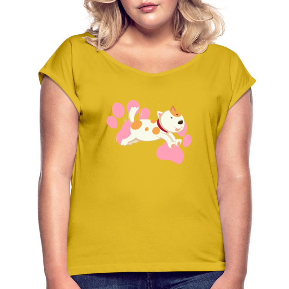 Women's Roll Cuff T-Shirt - mustard yellow