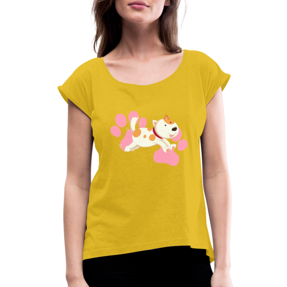 Women's Roll Cuff T-Shirt - mustard yellow