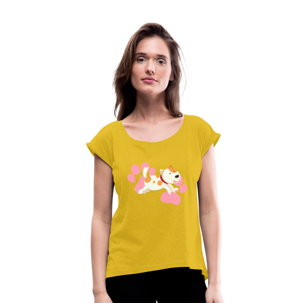 Women's Roll Cuff T-Shirt - mustard yellow