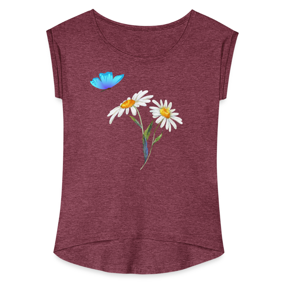 Women's Roll Cuff T-Shirt - heather burgundy