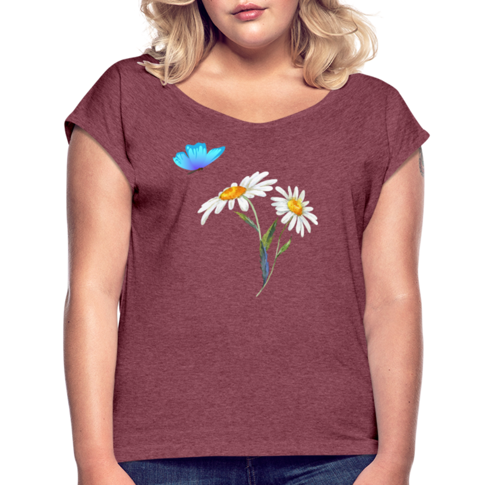 Women's Roll Cuff T-Shirt - heather burgundy