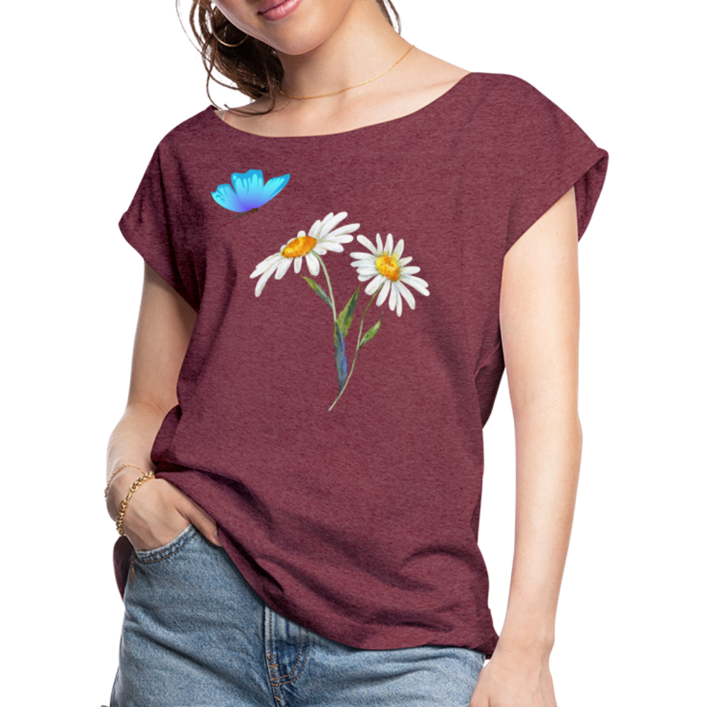 Women's Roll Cuff T-Shirt - heather burgundy