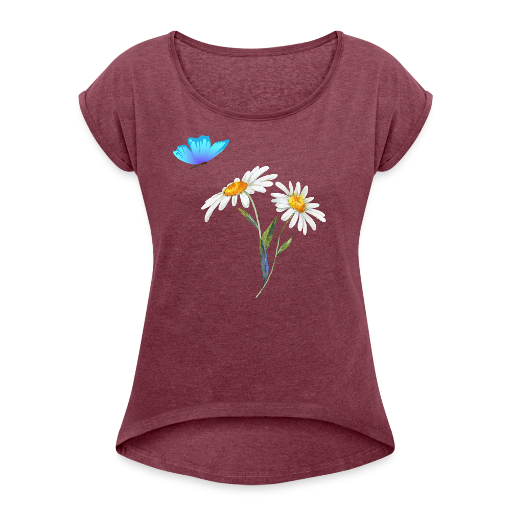 Women's Roll Cuff T-Shirt - heather burgundy