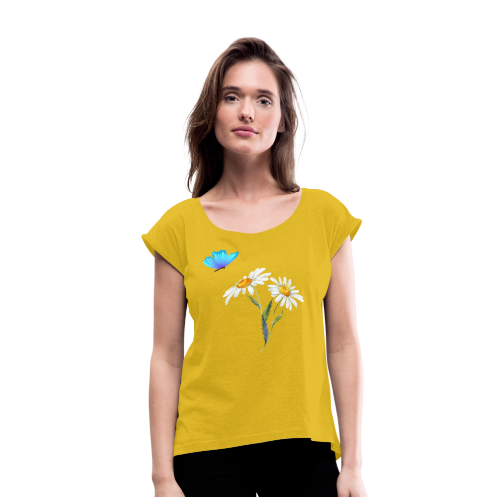 Women's Roll Cuff T-Shirt - mustard yellow