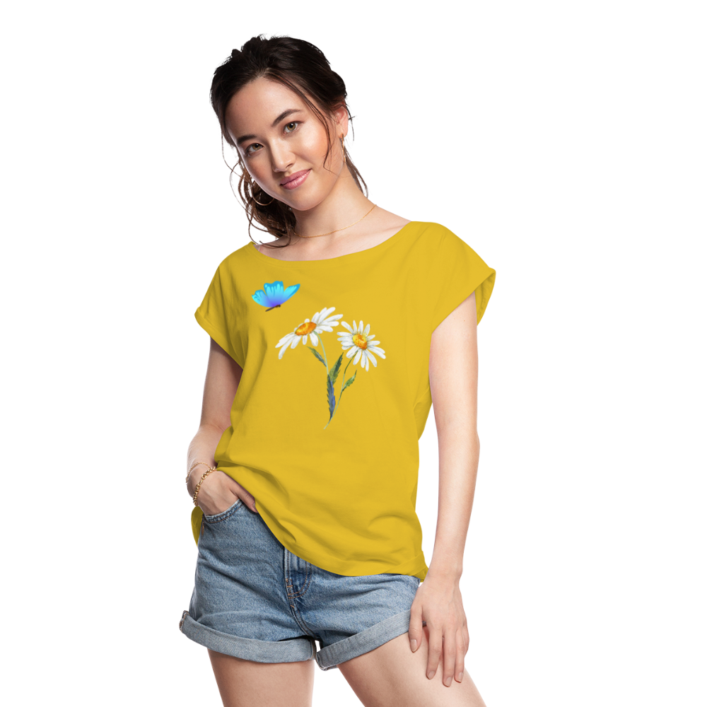 Women's Roll Cuff T-Shirt - mustard yellow