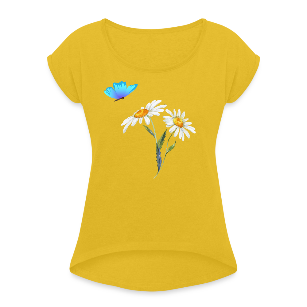 Women's Roll Cuff T-Shirt - mustard yellow