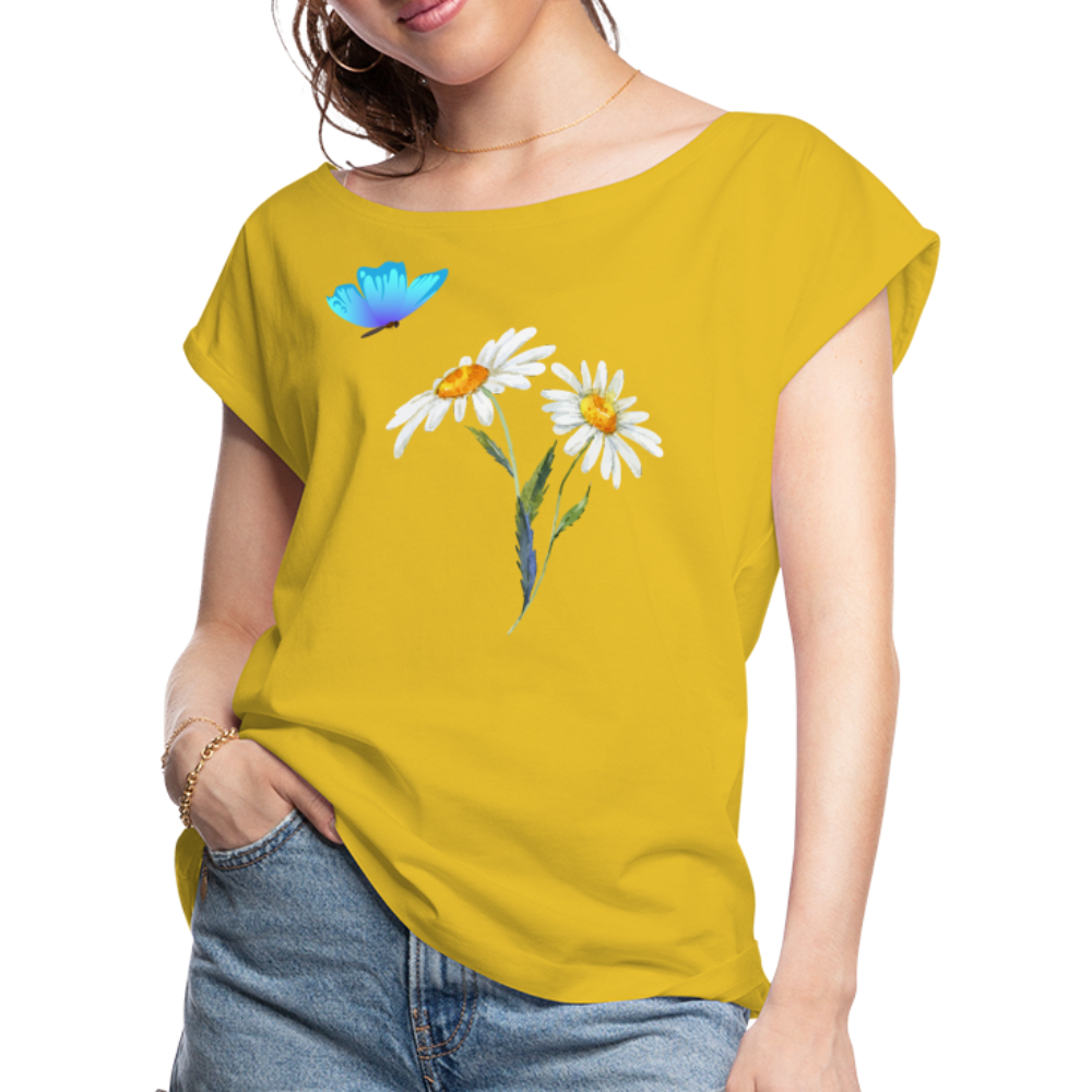 Women's Roll Cuff T-Shirt - mustard yellow