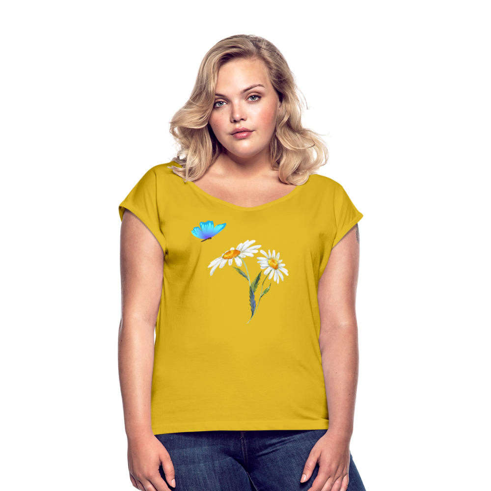 Women's Roll Cuff T-Shirt - mustard yellow