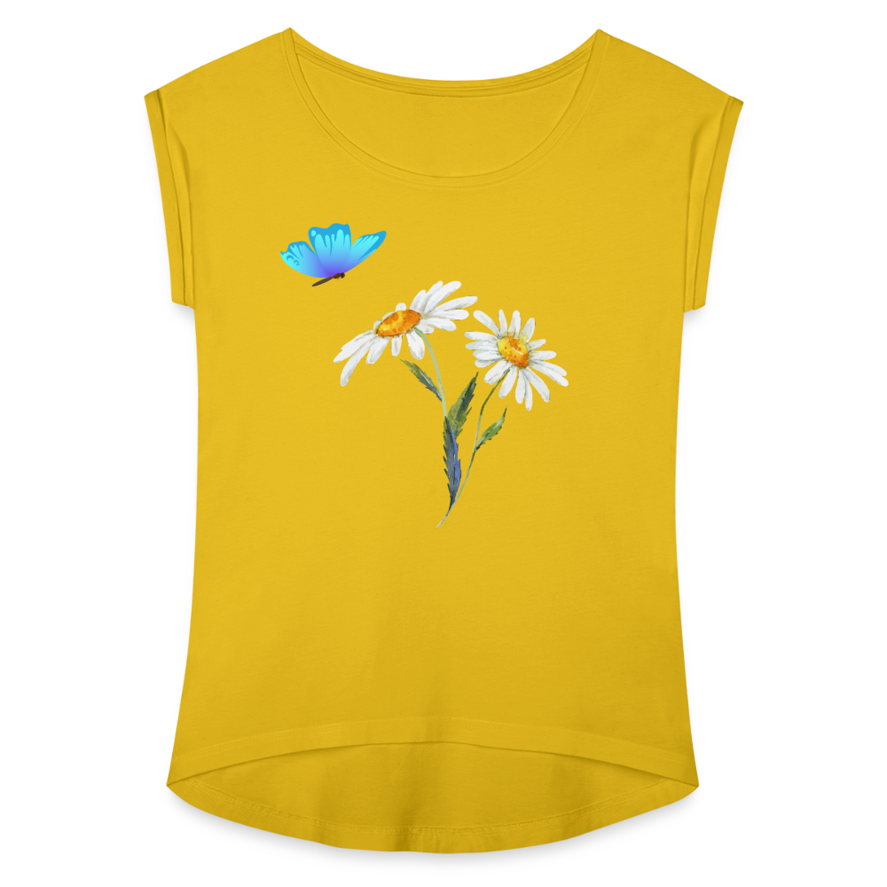 Women's Roll Cuff T-Shirt - mustard yellow