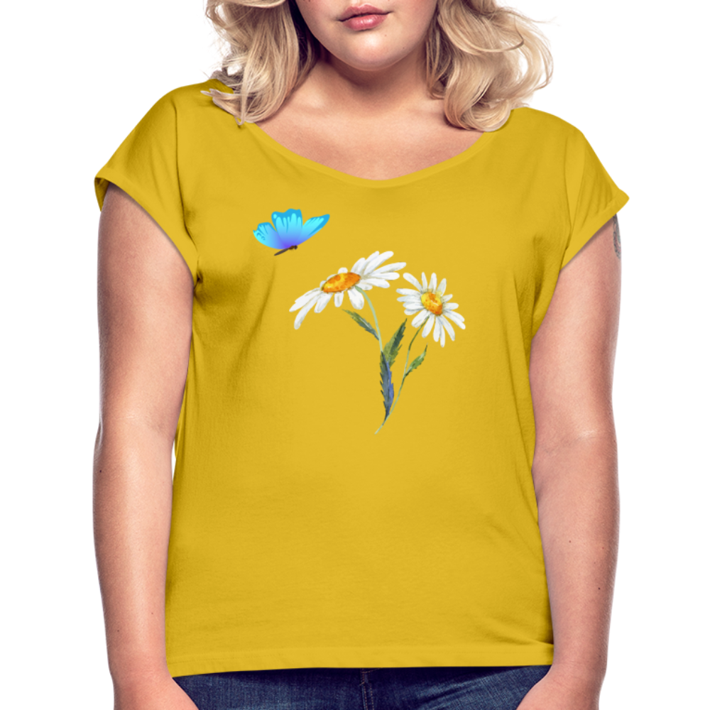 Women's Roll Cuff T-Shirt - mustard yellow