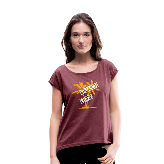 Women's Roll Cuff T-Shirt - heather burgundy