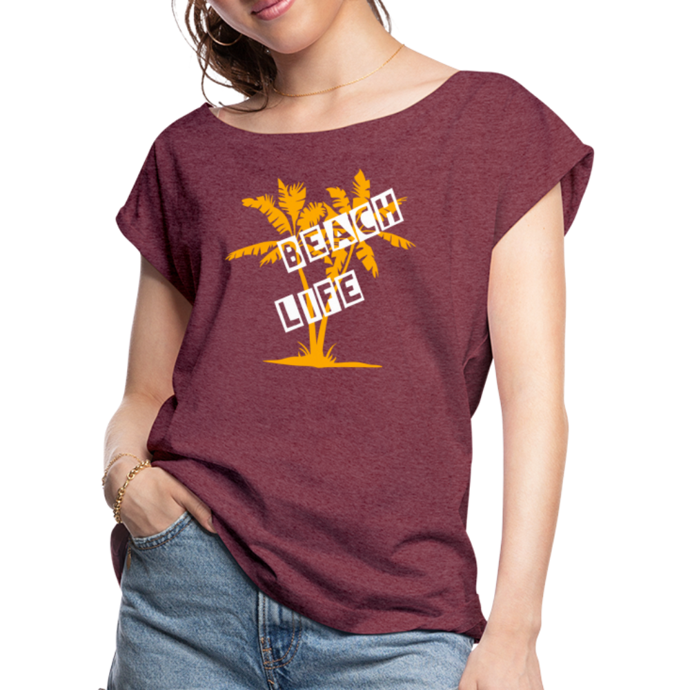 Women's Roll Cuff T-Shirt - heather burgundy