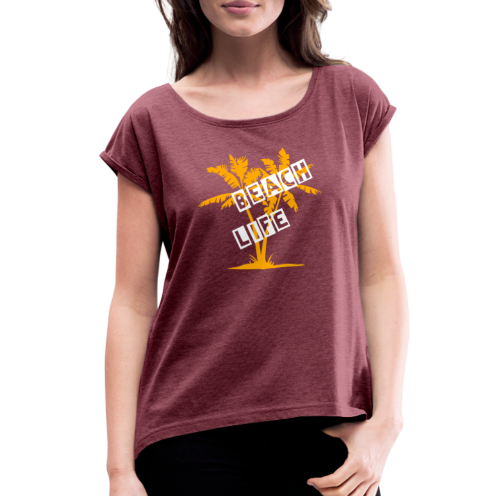 Women's Roll Cuff T-Shirt - heather burgundy