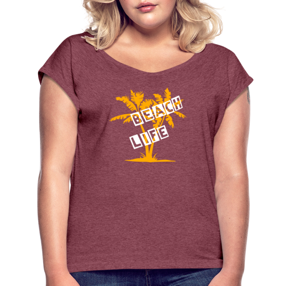 Women's Roll Cuff T-Shirt - heather burgundy