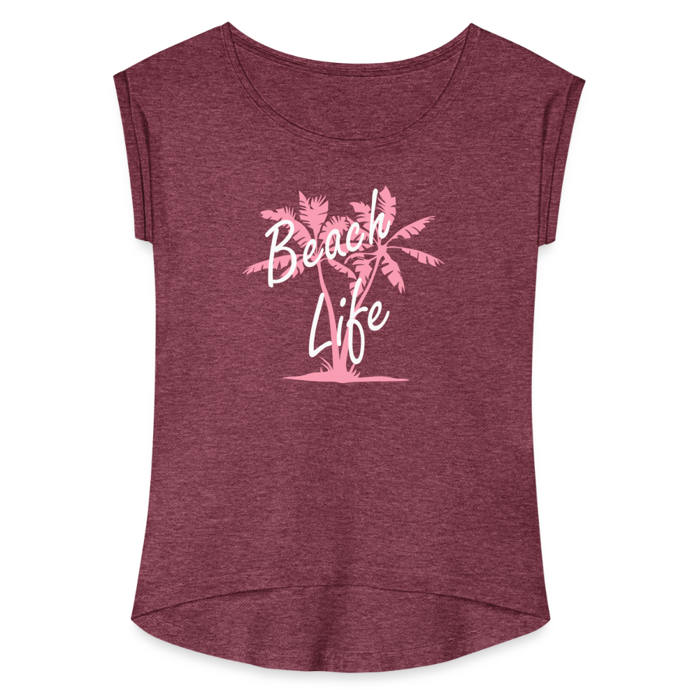 Women's Roll Cuff T-Shirt - heather burgundy