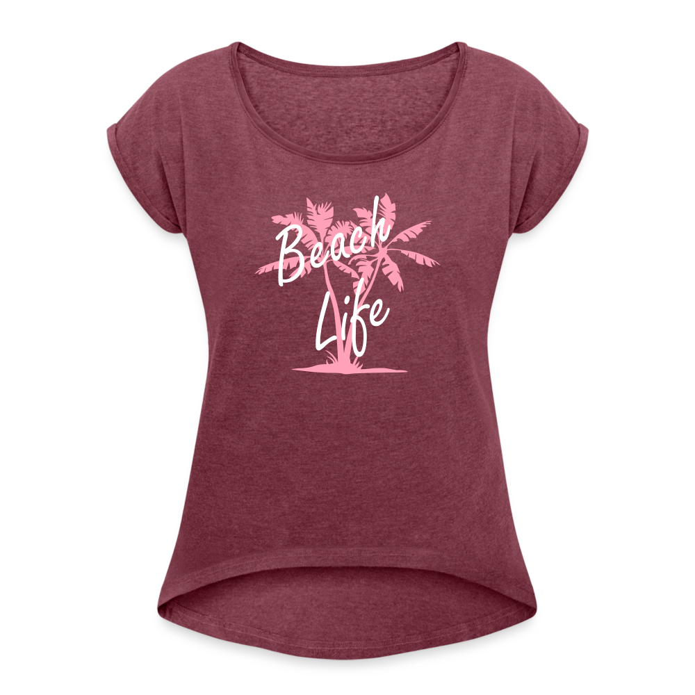 Women's Roll Cuff T-Shirt - heather burgundy