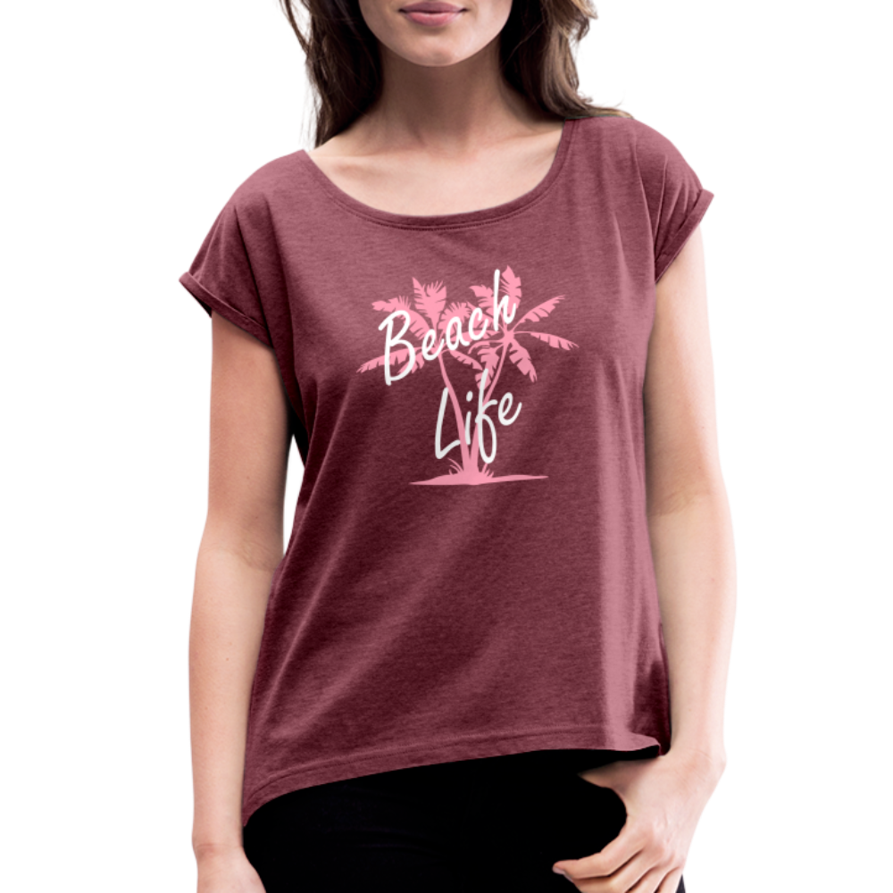 Women's Roll Cuff T-Shirt - heather burgundy