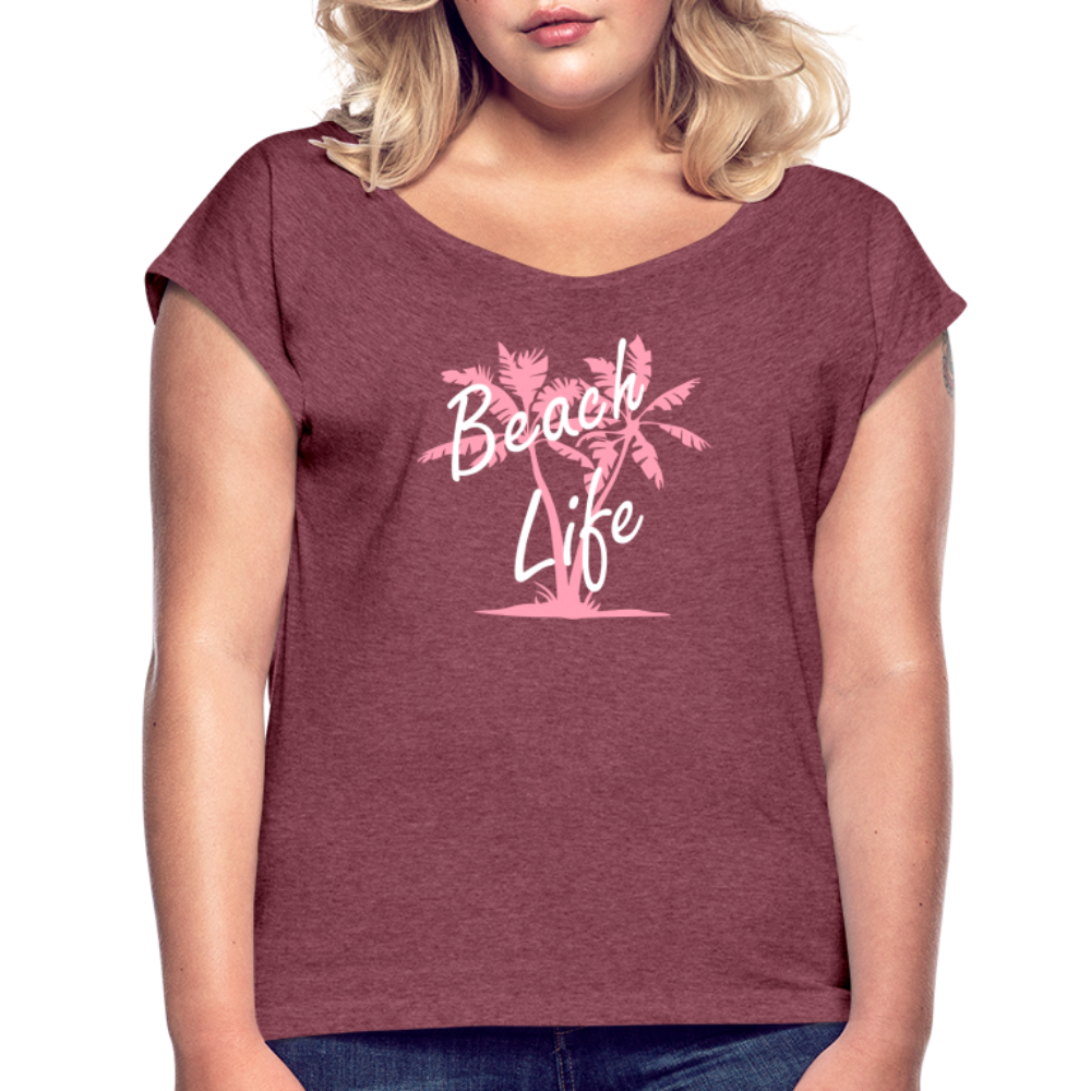 Women's Roll Cuff T-Shirt - heather burgundy