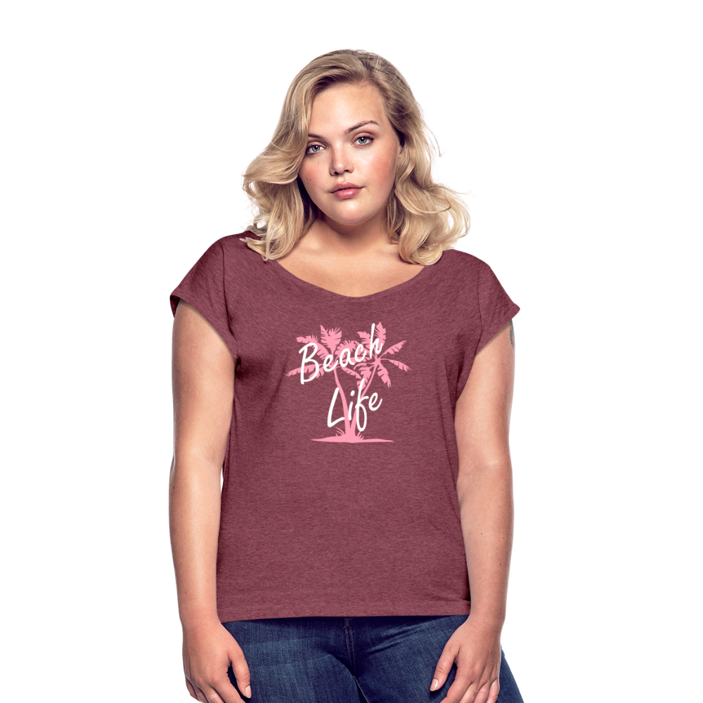 Women's Roll Cuff T-Shirt - heather burgundy