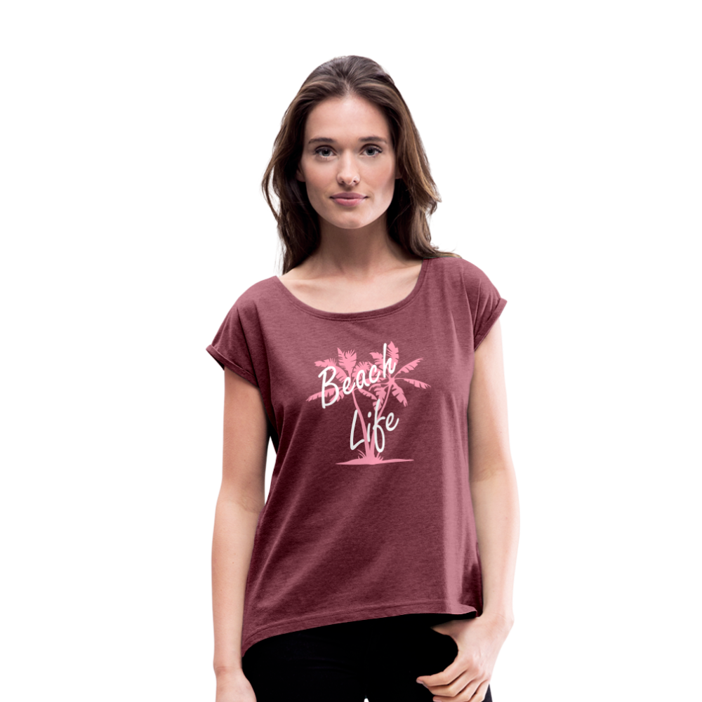 Women's Roll Cuff T-Shirt - heather burgundy