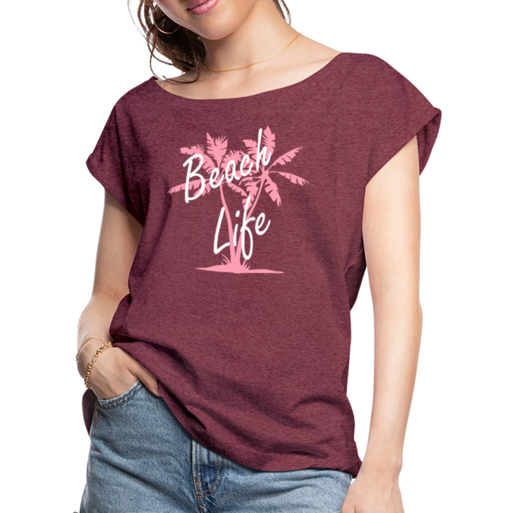 Women's Roll Cuff T-Shirt - heather burgundy